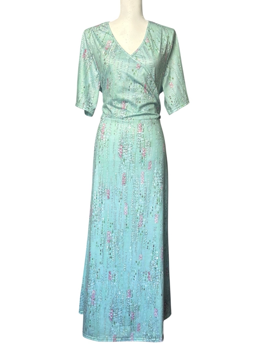 Mint floral short sleeved faux wrap v-neck maxi dress Women’s size XL | b